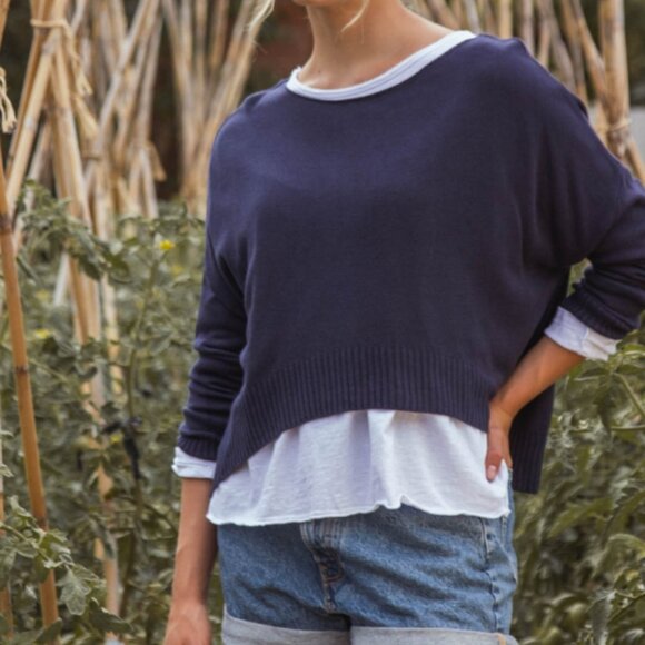 Nina Kendosa Short Sweater - WARREN Boat Neck One Size Fine Mesh - Picture 1 of 10
